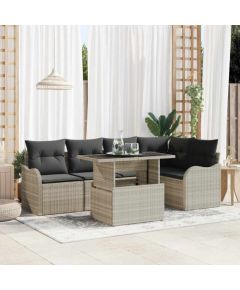 vidaXL 6-częściowy zestaw sofy ogrodowej z poduszkami jasnoszary rattan Dārza mēbeļu komplekti