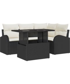 vidaXL 5-częściowy zestaw sof ogrodowych z poduszkami czarny polirattan Dārza mēbeļu komplekti