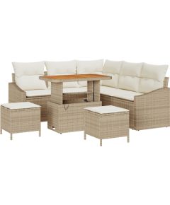 Zestaw sofy ogrodowej vidaXL 8 części z poduszkami Beżowy Polirattan Akacja Dārza mēbeļu komplekti