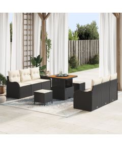 vidaXL Zestaw Sof Ogrodowych 9 Elementów z Poduszkami Czarny Rattan Akacja Dārza mēbeļu komplekti