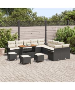 vidaXL 14-częściowy Zestaw Sofowy do Ogrodu z Poduszkami Czarny Polirattan Akacja Dārza mēbeļu komplekti