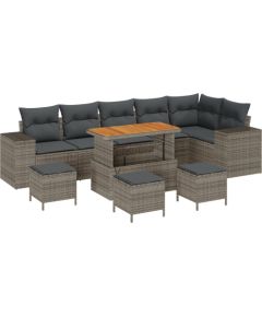 vidaXL Zestaw Sof Ogrodowych 10 Elementów z Poduszkami Szary Polirattan Akacja Dārza mēbeļu komplekti