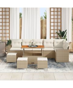 vidaXL 10-częściowy Zestaw Sofy Ogrodowej z Poduszkami Beżowy Polirattan Akacja Dārza mēbeļu komplekti