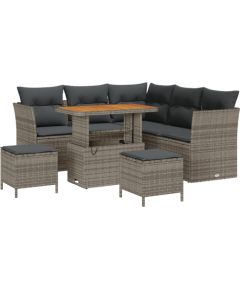vidaXL Zestaw 8-częściowej sofy ogrodowej z poduszkami Szary Polirattan Akacja Dārza mēbeļu komplekti