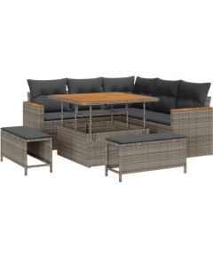 vidaXL 8-elementowy zestaw sof ogrodowych z poduszkami szary polirattan akacja Dārza mēbeļu komplekti