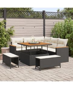 vidaXL 8-elementowy zestaw kanap ogrodowych z poduszkami Czarny Polirattan Akacja Dārza mēbeļu komplekti