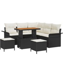 Zestaw Kanap Ogrodowych vidaXL 8 Części z Poduszkami Czarny Polirattan Akacja Dārza mēbeļu komplekti