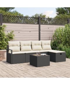 vidaXL 6 Częściowy Zestaw Sofy Ogrodowej z Poduszkami Czarny Polirattan Dārza mēbeļu komplekti