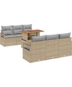 vidaXL 7-elementowy zestaw sofy ogrodowej z poduszkami Beżowy polirattan Akacja Dārza mēbeļu komplekti