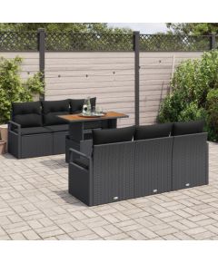 Vidaxl Zestaw 7-elementowy Sofa Ogrodowa z Poduszkami Czarny Polirattan Akacja Dārza mēbeļu komplekti