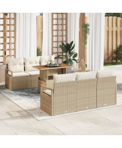 vidaXL 7-częściowy zestaw sof ogrodowych z poduszkami Beżowy Rattan Poliester Akacja Dārza mēbeļu komplekti