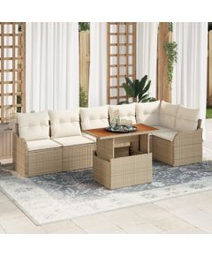 vidaXL 7-częściowy Zestaw Sofy Ogrodowej z Poduszkami Beżowy Polirattan Akacja Dārza mēbeļu komplekti