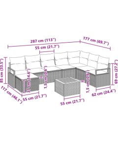 Vidaxl 9-Elementowy zestaw sof ogrodowych z poduszkami Beżowy Polirattan Akacja Dārza mēbeļu komplekti