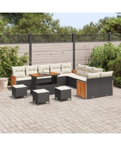Vidaxl Zestaw 14-elementowy kanap ogrodowych z poduszkami Czarny Polirattan Akacja Dārza mēbeļu komplekti