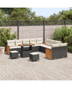 Zestaw sofy ogrodowej vidaXL 13-częściowy z poduszkami czarny polirattan akacjowy Dārza mēbeļu komplekti