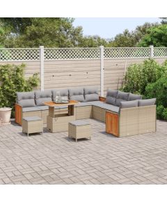 Zestaw Sof Ogrodowych vidaXL 13 Elementów z Poduszkami Beżowy Polirattan Akacja Dārza mēbeļu komplekti