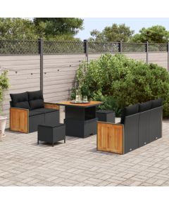 vidaXL 8-częściowy zestaw sofy ogrodowej z poduszkami Czarny Polirattan Akacja Dārza mēbeļu komplekti