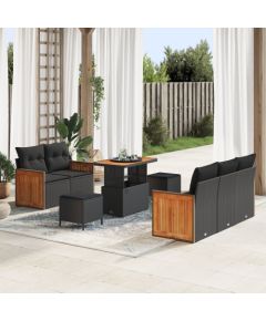 vidaXL 8-częściowy zestaw sof ogrodowych z poduszkami czarny polirattan akacja Dārza mēbeļu komplekti