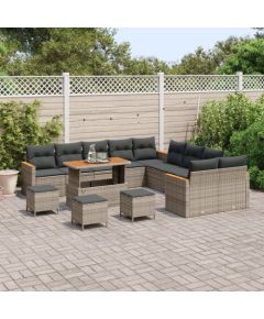 vidaXL 14-częściowy zestaw sof ogrodowych z poduszkami szary polirattan akacja Dārza mēbeļu komplekti