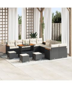 vidaXL 14-elementowy zestaw sof ogrodowych z poduszkami czarny polirattan akacja Dārza mēbeļu komplekti