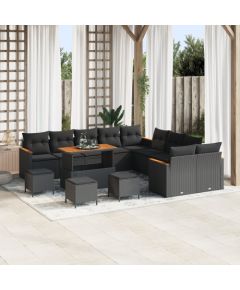 vidaXL 14-elementowy zestaw sof ogrodowych z poduszkami czarny polirattan akacja Dārza mēbeļu komplekti