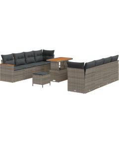 vidaXL 11 Elementowy Zestaw Sof Ogrodowych z Poduszkami Szary Polirattan Dārza mēbeļu komplekti