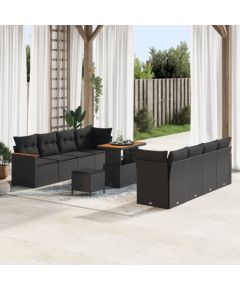 vidaXL 11-elementowy zestaw sof ogrodowych z poduszkami czarny polirattan akacja Dārza mēbeļu komplekti