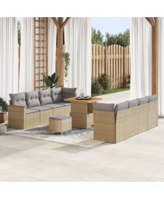 vidaXL 11-elementowy zestaw sof ogrodowych z poduszkami beżowy polirattan akacja Dārza mēbeļu komplekti