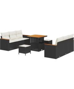 vidaXL 9-elementowy zestaw mebli ogrodowych z poduszkami czarny polirattan akacja Dārza mēbeļu komplekti