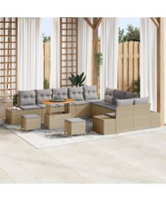 Zestaw Sof Ogrodowych vidaXL 13-częściowy z poduszkami Beżowy Polirattan Akacja Dārza mēbeļu komplekti