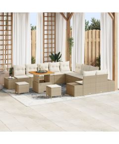 vidaXL Zestaw sofy ogrodowej 13 części z poduszkami Beżowy Polirattan Dārza mēbeļu komplekti