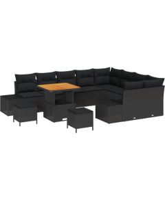 vidaXL 12-częściowy Zestaw Sof z Poduszkami Czarny Polyrattan Akacja Dārza mēbeļu komplekti