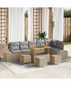 vidaXL 10-częściowy zestaw sof ogrodowych z poduszkami Beżowy Polirattan Akacja Dārza mēbeļu komplekti