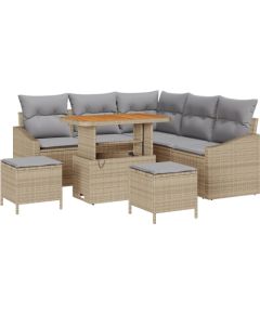 Vidaxl 8-Częściowy Zestaw Sof Ogrodowych z Poduszkami Beżowy Polirattan Akacja Dārza mēbeļu komplekti