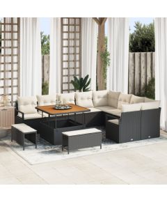 vidaXL 12-częściowy zestaw sof ogrodowych z poduszkami Czarny Polirattan Akacja Dārza mēbeļu komplekti