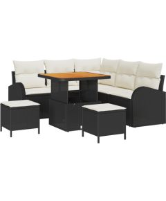 vidaXL Zestaw 8-członowy sofa ogrodowa z poduszkami Czarny Polirattan Akacja Dārza mēbeļu komplekti