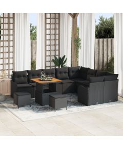 vidaXL 12 Elementowy Zestaw Sofowy do Ogrodu z Poduszkami Czarny Polirattan Akacja Dārza mēbeļu komplekti