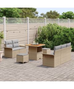 8-elementowy zestaw sof ogrodowych vidaXL z poduszkami Beżowy, Poli Rattan, Akacja Dārza mēbeļu komplekti