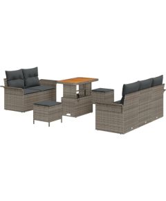 vidaXL 8-częściowy zestaw sofy ogrodowej z poduszkami szary poly rattan akacja Dārza mēbeļu komplekti
