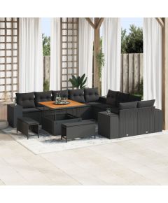 vidaXL 13-częściowy zestaw sof ogrodowych z poduszkami czarny polirattan akacjowy Dārza mēbeļu komplekti