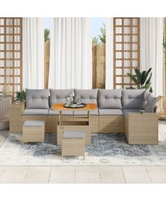 vidaXL 9-częściowy zestaw sof ogrodowych z poduszkami Beżowy Polirattan Akacja Dārza mēbeļu komplekti