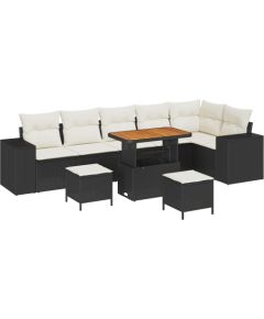 vidaXL 9-częściowy zestaw sofy ogrodowej z poduszkami czarny poli rattan akacja Dārza mēbeļu komplekti
