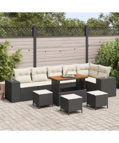 vidaXL 10-częściowy zestaw sof ogrodowych z poduszkami czarny poly rattan akacja Dārza mēbeļu komplekti