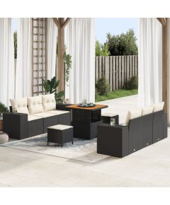vidaXL Zestaw sof ogrodowych 9-częściowy z poduszkami czarny poli rattan akacja Dārza mēbeļu komplekti