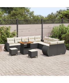 Zestaw sof ogrodowych vidaXL 13 elementów z poduszkami czarny polirattan akacja Dārza mēbeļu komplekti