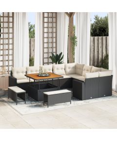 Vidaxl 12-częściowy zestaw kanap ogrodowych z poduszkami czarny polirattan akacja Dārza mēbeļu komplekti