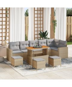 vidaXL 10 Częściowy Zestaw Sofy Ogrodowej z Poduszkami Beżowy Polirattan Akacja Dārza mēbeļu komplekti