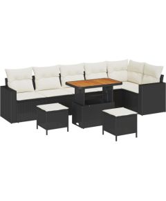 vidaXL Zestaw 9-częściowy sofy ogrodowej z poduszkami Czarny Poli Rattan Akacja Dārza mēbeļu komplekti