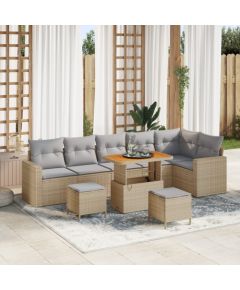 vidaXL 9-częściowy zestaw kanapy ogrodowej z poduszkami Beżowy Polirattan Akacja Dārza mēbeļu komplekti
