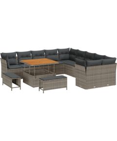 vidaXL 13-częściowy Zestaw Sof Ogrodowych z Poduszkami Szary Polirattan Akacja Dārza mēbeļu komplekti